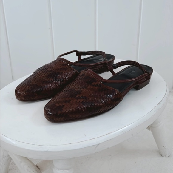 Enzo Angiolini Woven Leather Slingback Flats Dark Brown Casual Minimal Neutral - Picture 4 of 16